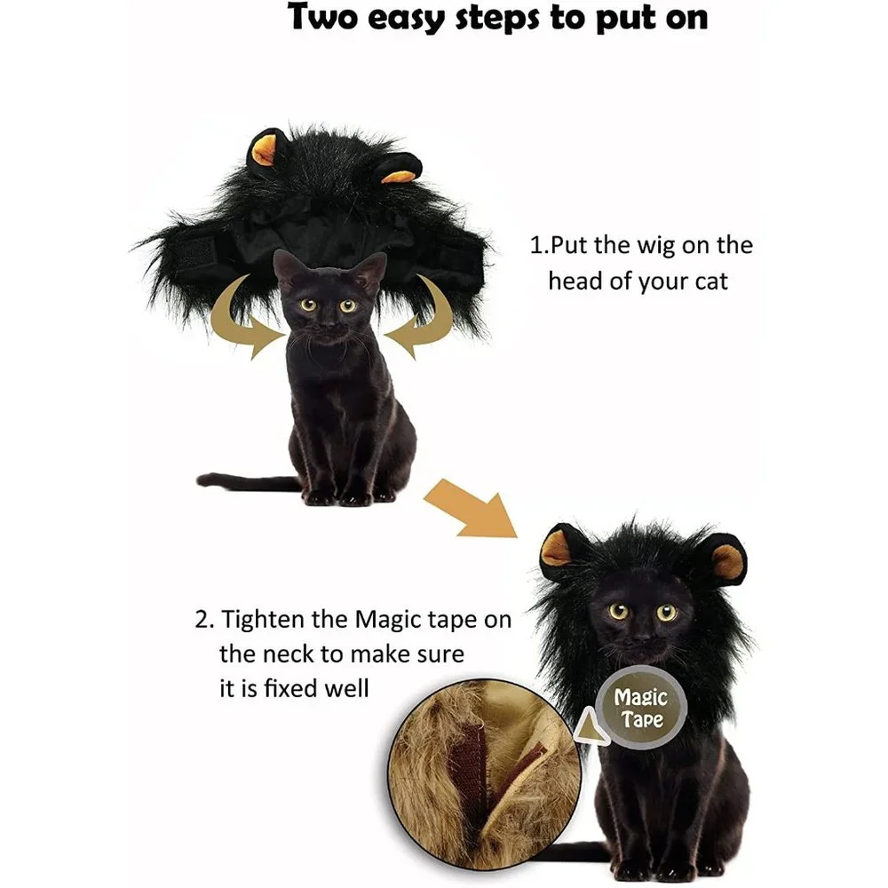 Onmygogo Lion Mane Wig for Cats and Dogs, Funny Pet Cat Costumes for Halloween C